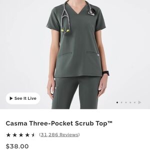 Women's Figs Olive Green Scrub Top size Small 'Casma' 3 pocket v neck